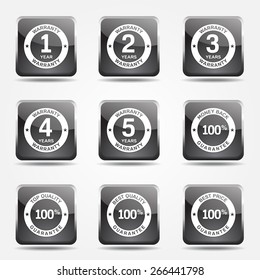 Warranty Guarantee Seal Square Vector Black Button Icon Design Set