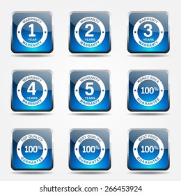 Warranty Guarantee Seal Square Vector Blue Icon Design Set