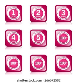 Warranty Guarantee Seal Square Vector Pink Icon Design Set