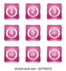 Warranty Guarantee Seal Square Vector Pink Icon Design Set