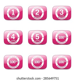 Warranty Guarantee Seal Square Vector Pink Icon Design Set