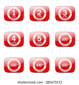 Warranty Guarantee Seal Square Vector Red Icon Design Set