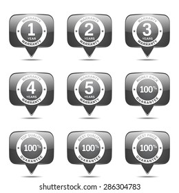 Warranty Guarantee Seal Square Vector Black Button Icon Design Set