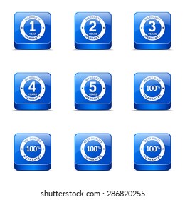Warranty Guarantee Seal Square Vector Blue Icon Design Set
