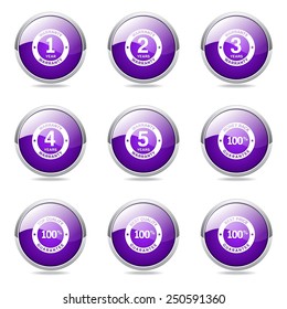 Warranty Guarantee Seal Violet Vector Button Icon Design Set