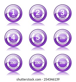 Warranty Guarantee Seal Violet Vector Button Icon Design Set