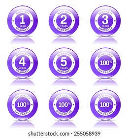 Warranty Guarantee Seal Violet Vector Button Icon Design Set