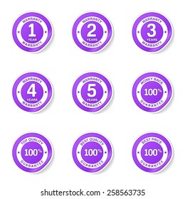 Warranty Guarantee Seal Violet Vector Button Icon Design Set
