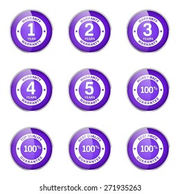 Warranty Guarantee Seal Violet Vector Button Icon Design Set