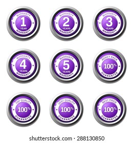 Warranty Guarantee Seal Violet Vector Button Icon Design Set