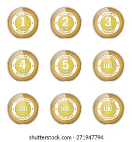 Warranty Guarantee Seal Yellow Vector Button Icon Design Set