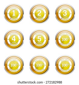 Warranty Guarantee Seal Yellow Vector Button Icon Design Set
