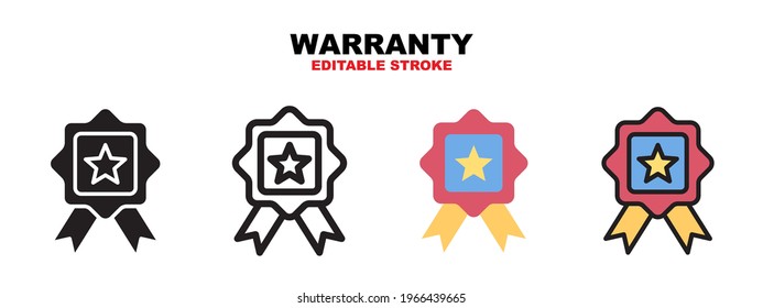 Warranty icon set with different styles. Icons designed in filled, outline, flat, glyph and line colored. Editable stroke and pixel perfect. Can be used for web, mobile, ui and more.