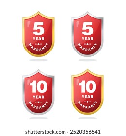 warranty icon, sign, symbols, sticker 5 years, 10 years vector illustration