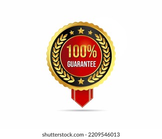 warranty label. luxury red and gold ribbon mark guarantee. guarantee vector illustration