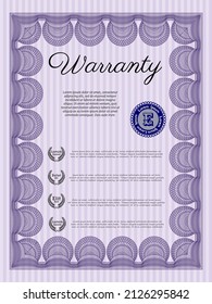 Warranty. Nice design.  With quality background.  Detailed.  Violet color.