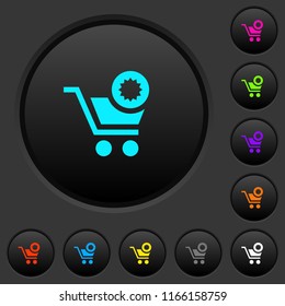 Warranty product purchase dark push buttons with vivid color icons on dark grey background