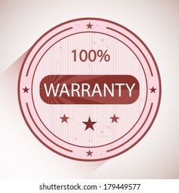 Warranty red label flat design with long shadow isolated on gradient background illustration