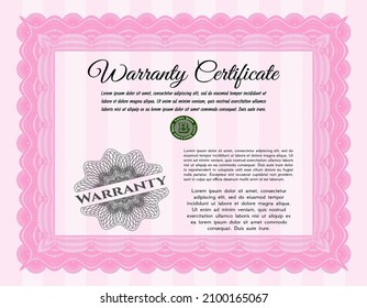 Warranty. Retro design.  With complex background.  Detailed.  Pink color.