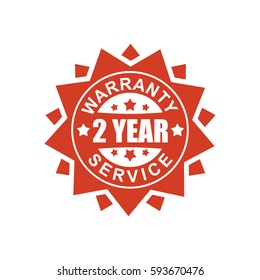 Warranty and service sign. 2 year. Red ribbon symbol. Rubber Seal