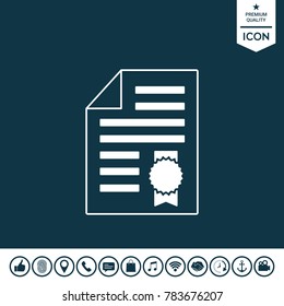 Warranty sheet of paper with a medal. Icon