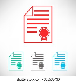 Warranty sheet of paper with a medal. Set of varicolored icons.