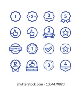 Warranty stamps line icons. Goods durability guarantee circular vector symbols isolated. Illustration of guarantee stamp, label seal