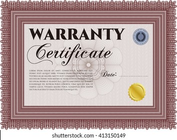 Warranty template or warranty certificate. 
