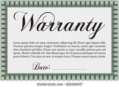 Warranty template or warranty certificate. 