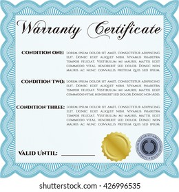 Warranty template or warranty certificate. 