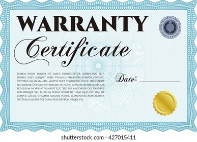 Warranty template or warranty certificate. 