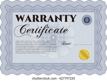 Warranty template or warranty certificate. 