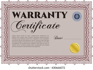 Warranty template or warranty certificate. 