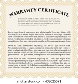 Warranty template or warranty certificate. 