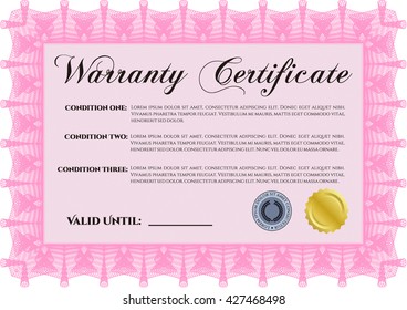 Warranty template or warranty certificate. With great quality guilloche pattern. Sophisticated design. 
