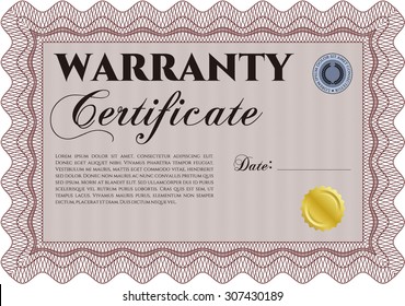 Warranty template. Complex border design. Retro design. With complex background. 