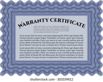 Warranty template. Complex border. With sample text. Retro design. 