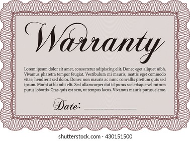 Warranty template. Customizable, Easy to edit and change colors. Excellent design. With complex background. 