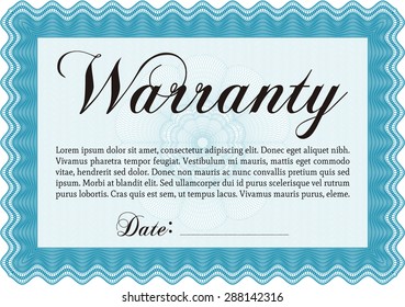 Warranty template. It includes background. Perfect style. Complex frame. 