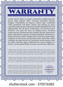 Warranty template. It includes background. Perfect style. Complex frame. 
