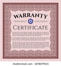 Warranty template. Lovely design.  Printer friendly.  Vector illustration.  Red color.