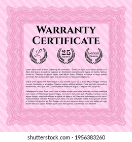 Warranty template. Money Pattern.  With background.  Vector illustration.  Pink color.