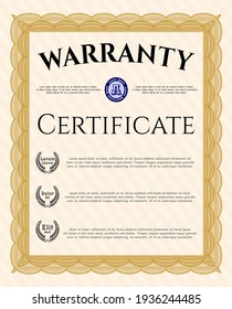 Warranty template. Money Pattern design.  With complex background.  Customizable, Easy to edit and change colors.  Orange color.