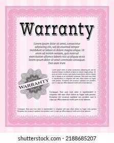 Warranty Template. Money Pattern.  Printer Friendly.  Detailed.  Pink Color.