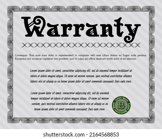 Warranty template. Money style design.  Printer friendly.  Vector illustration.  Grey color.