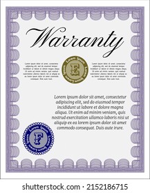 Warranty template. Nice design.  With great quality guilloche pattern.  Detailed.  Violet color.