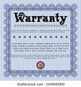 Warranty template. Retro design.  Complex background.  Customizable, Easy to edit and change colors.  Blue color.