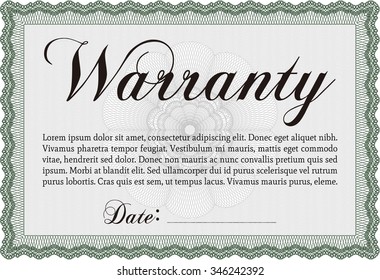 Warranty template. Retro design. With complex background. With sample text. 