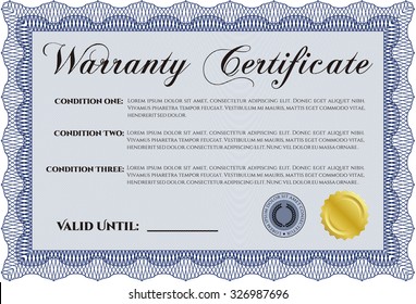 Warranty template. With sample text. Perfect style. Complex frame. 