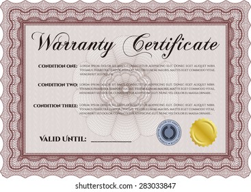 Warranty template. Vector illustration. Complex border. With sample text. 
